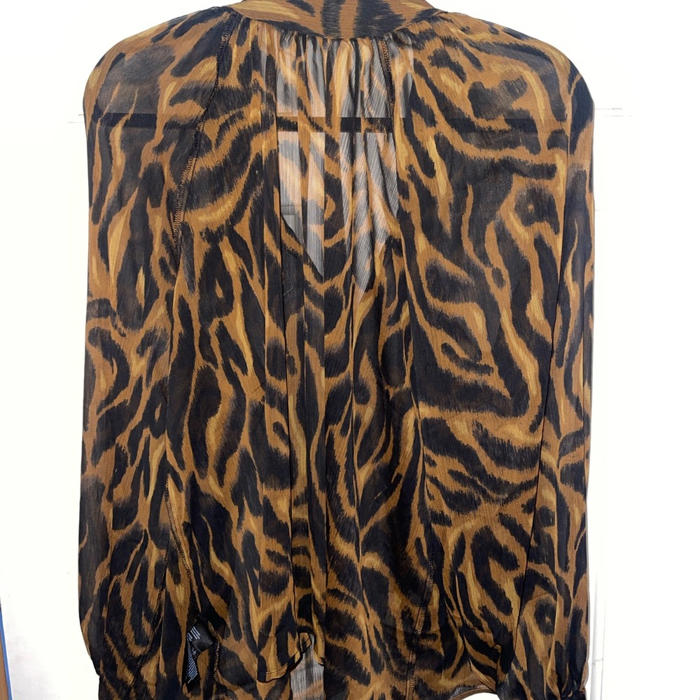 H&M Brown and Black Puff Sleeve Blouse with Long Sleeves